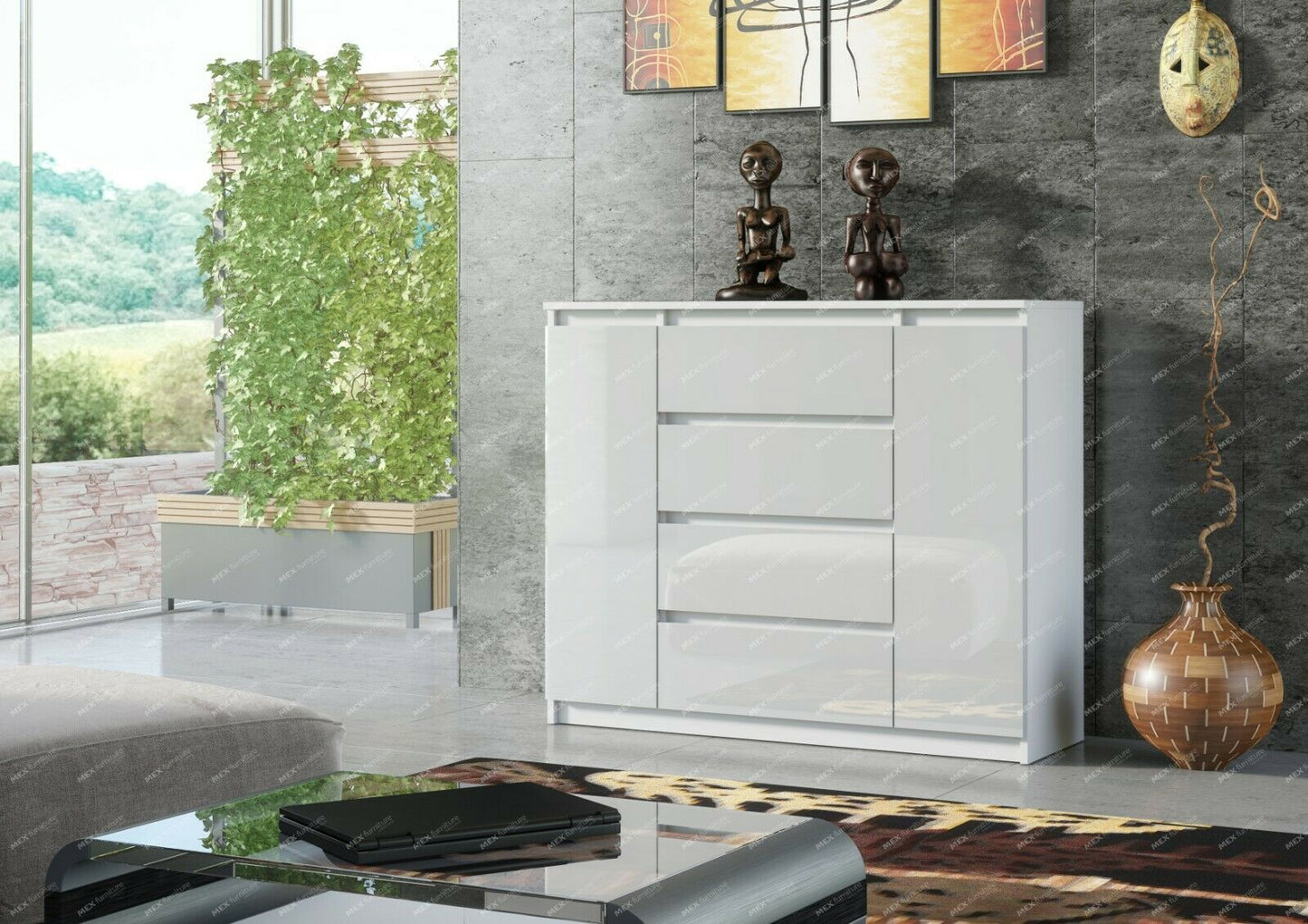 Chest of Drawers Sideboard TV unit cabinet storage White Gloss Fronts