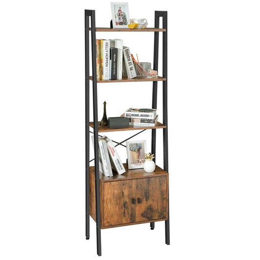 Ladder Shelf Bookshelf with Cupboard and 4 Shelves