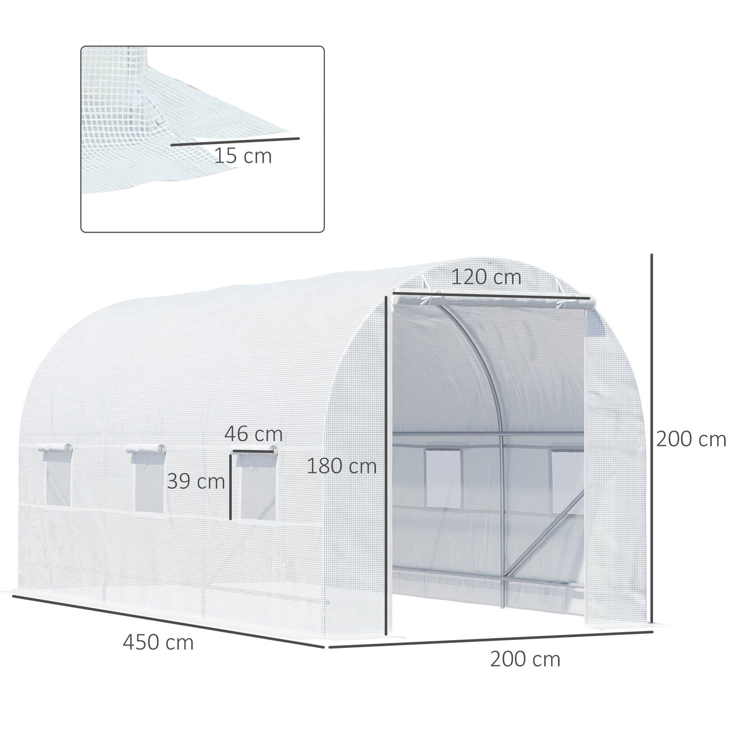 Galvanised Steel 4.5 x 2M Walk-in Polytunnel Greenhouse for Garden,