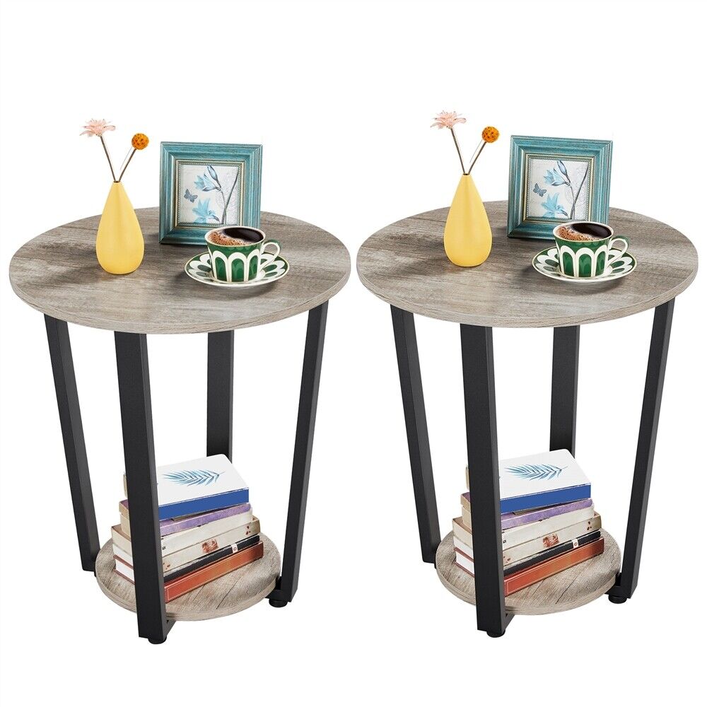 Set of 2! Industrial Side Table Round Sofa End Tables