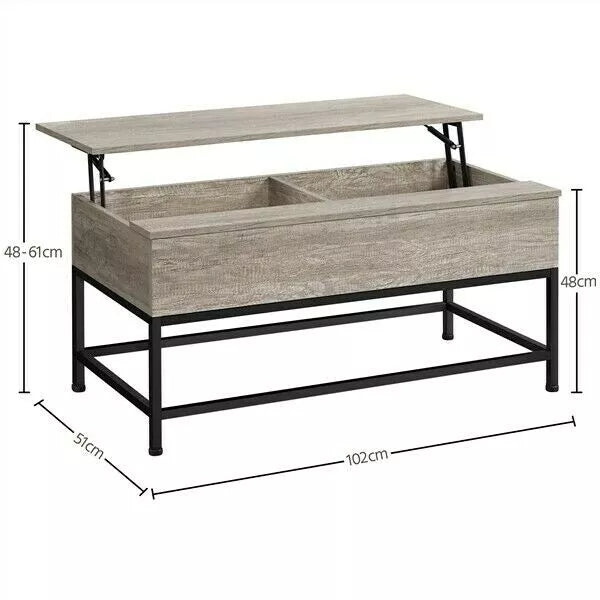 Industrial Split Lift-top Coffee Table with Storage & Metal Legs